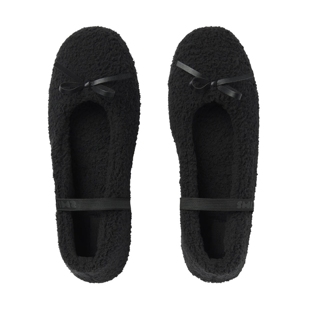 SKIMS Cozy Ballet Black Slippers Faux Leather Bow Size 36 | 5.5
